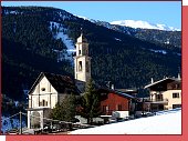 Bormio, vhled na San Colombano od kostela ve vsi Fior di Alpe 